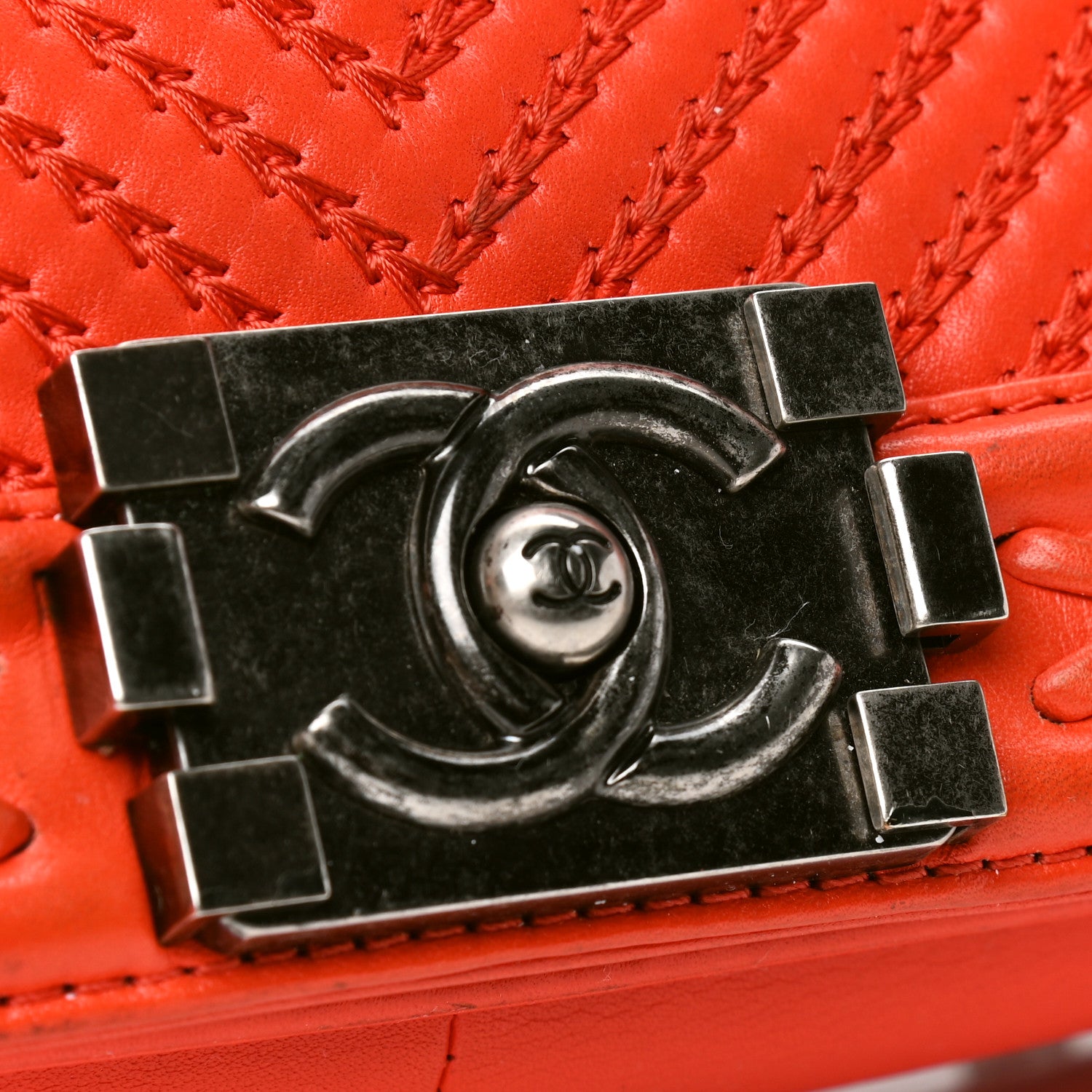 Chanel Calfskin Chevron Quilted Medium Braided Boy Flap Orange 7 of 8