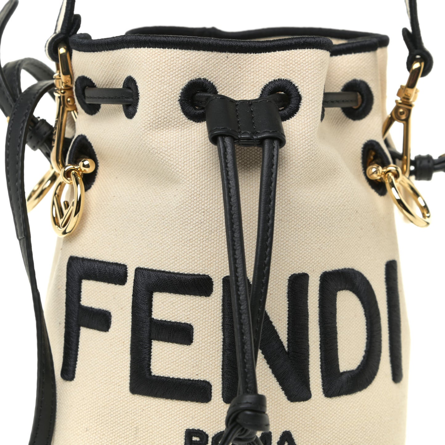 Canvas Vitello Grace F is Fendi Logo Embroidered Mini Mon Tresor Bucket Bag Grezzo Black
