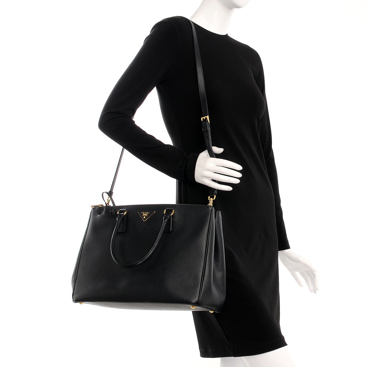 Saffiano Large Galleria Double Zip Tote Black