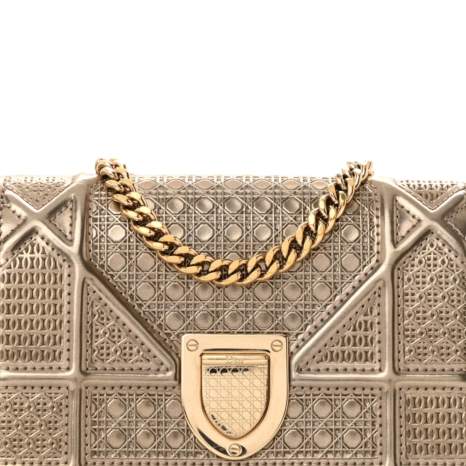 Christian Dior Metallic Patent Micro-Cannage Baby Diorama Flap Bag Gold 8 of 11
