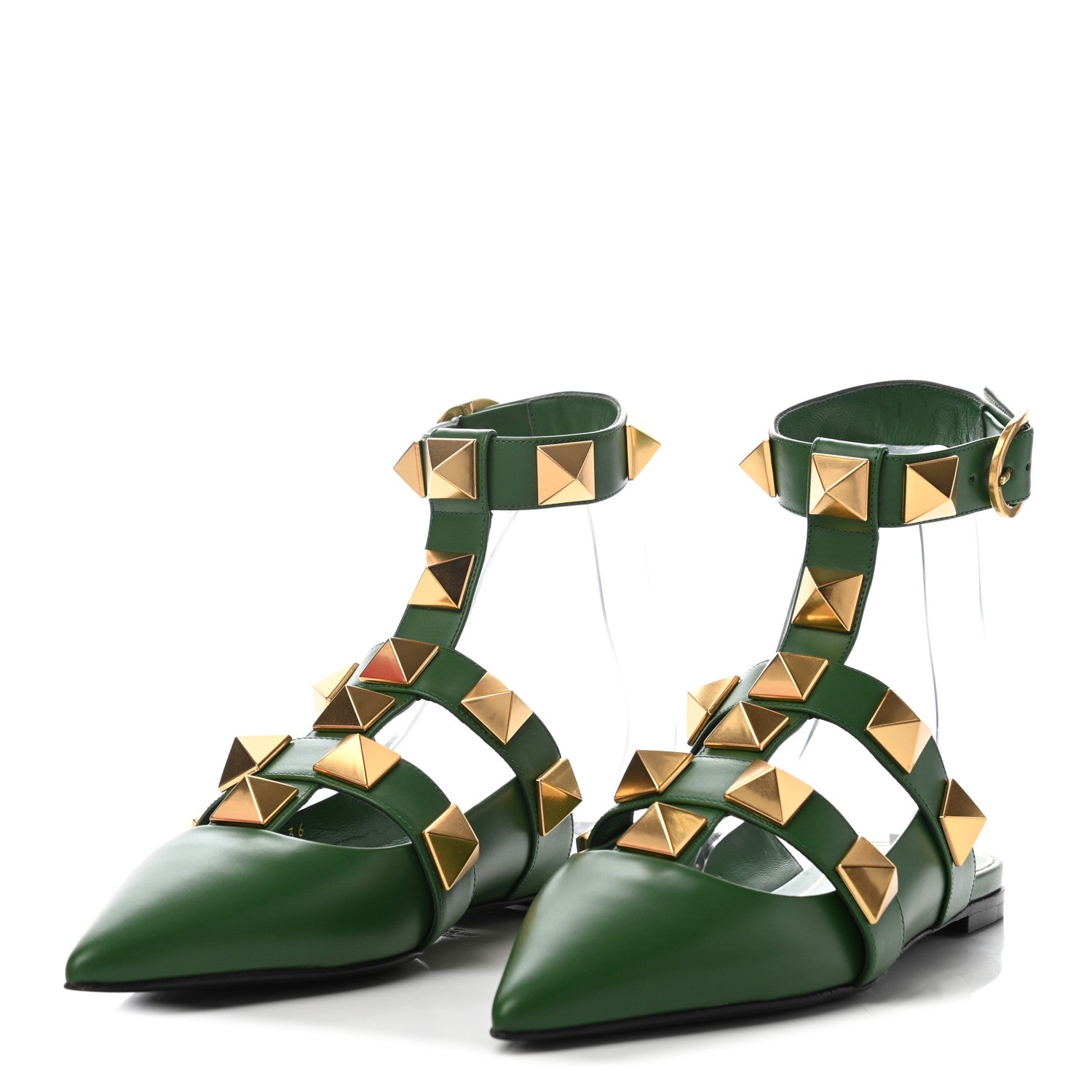 Valentino Garavani Calfskin Roman Stud Ankle Strap Flat Mules 36 Fern 3 of 8