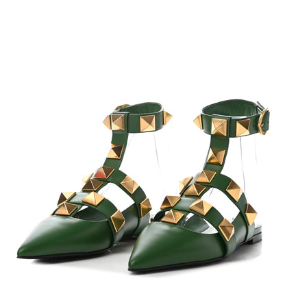 Valentino Garavani Calfskin Roman Stud Ankle Strap Flat Mules 36 Fern 3 of 8