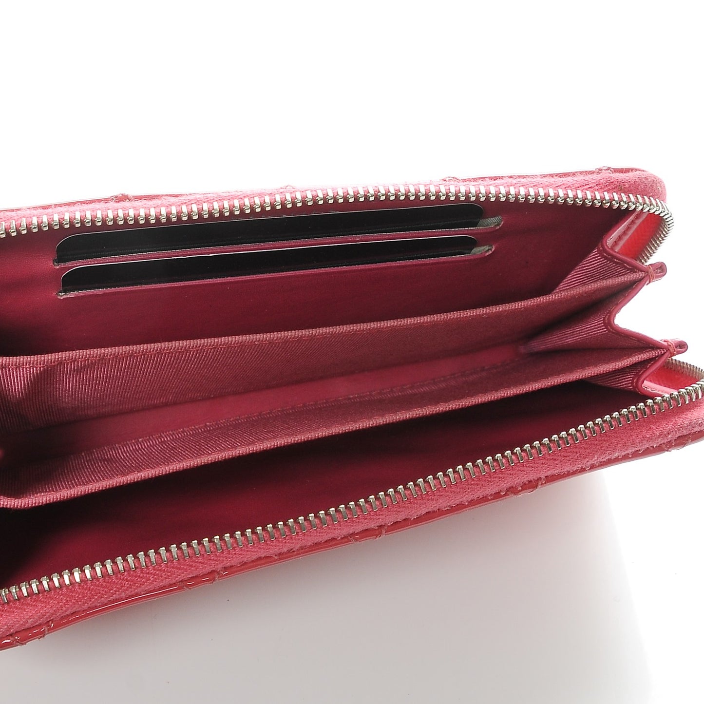 Patent Quilted Small Zip Around Wallet Pink
