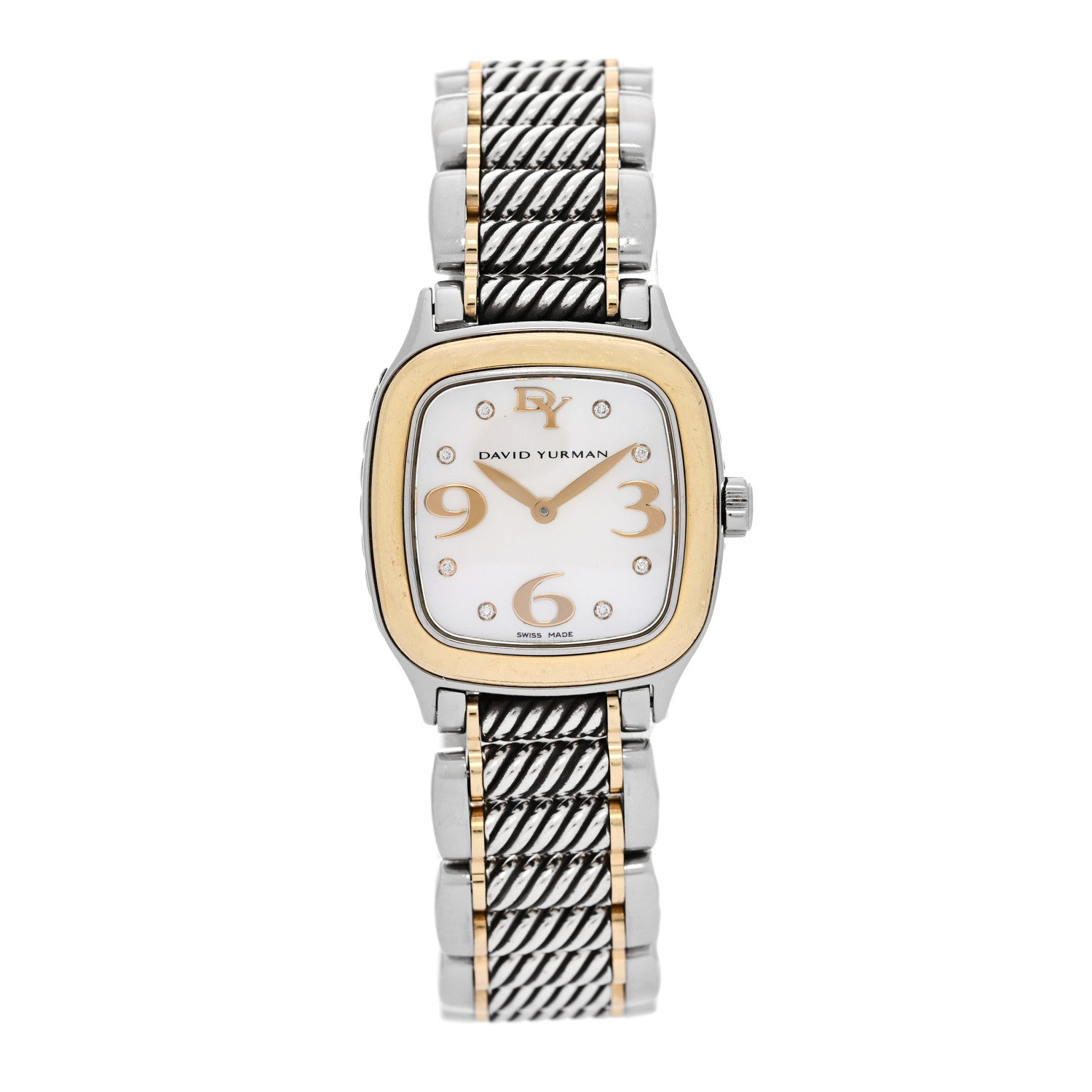 David Yurman Stainless Steel 18K Yellow Gold Diamond Mother of Pearl 25mm Thoroughbred Quartz Watch 1 of 4
