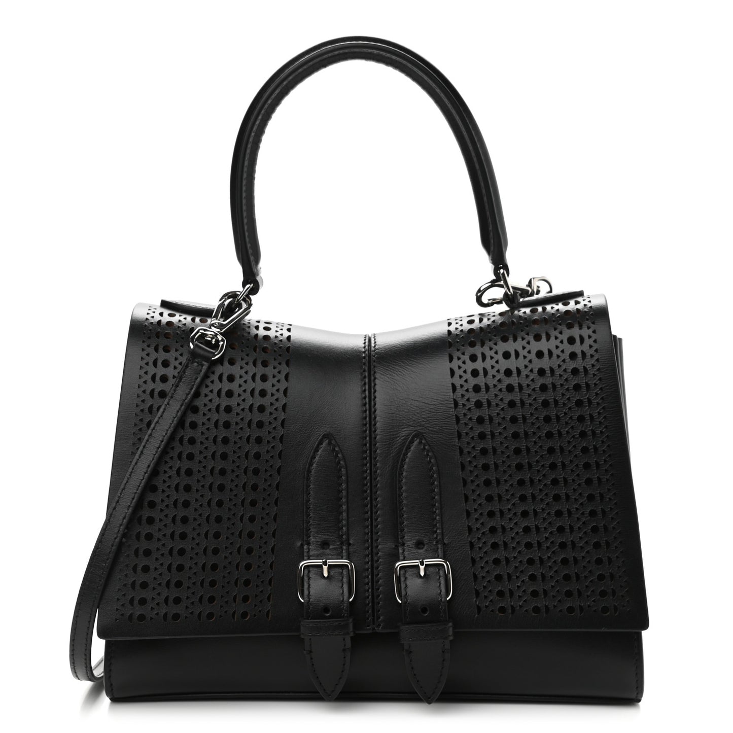 Calfskin Lux Laser Cut Mini Bellechasse 25 Top Handle Bag Black