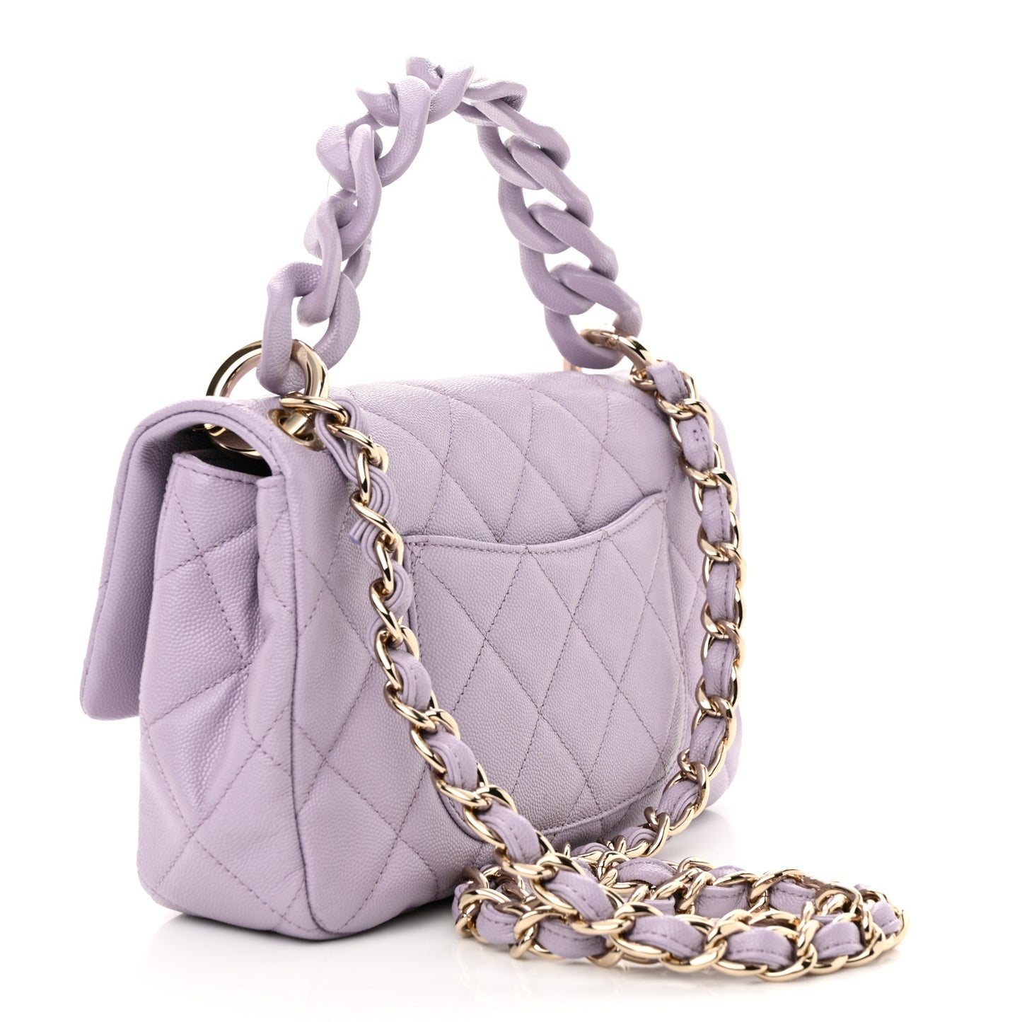 Caviar Quilted Dual Handle Chain Flap Bag Light Purple
