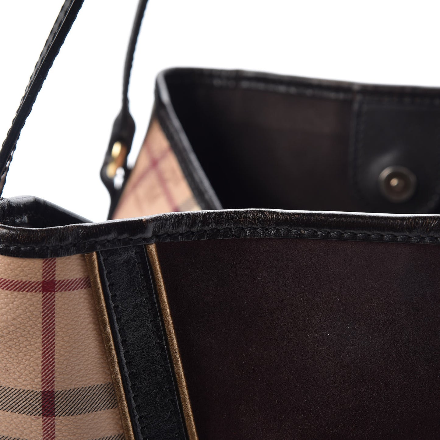 Suede Haymarket Check Colorblock Small Canterbury Tote Dark Brown