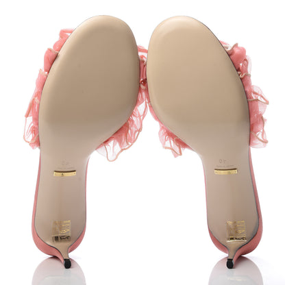 Gucci Tulle Ruffle Low Heel Slide Sandals 40 Peach White 5 of 10