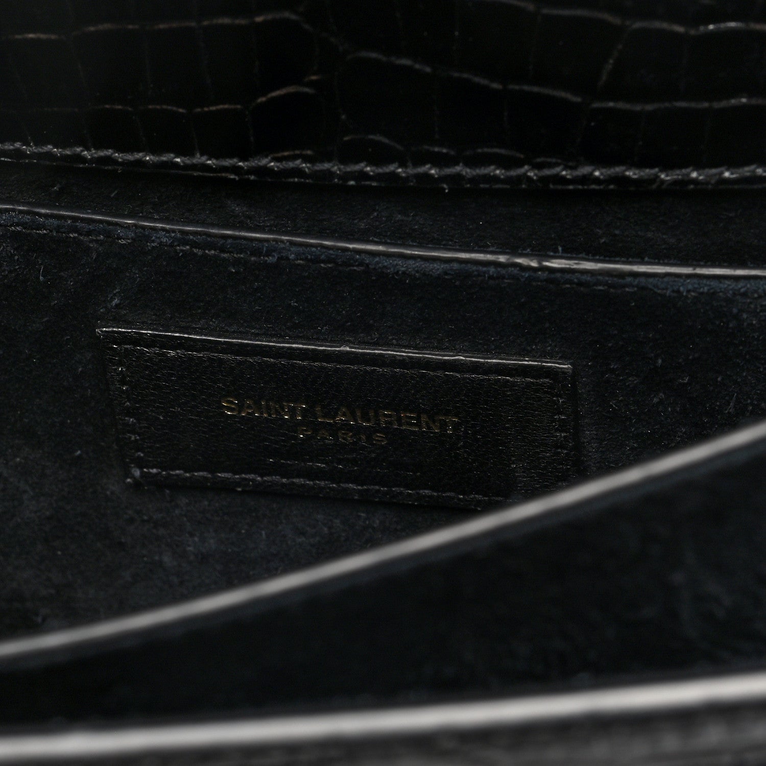 Saint Laurent Calfskin Crocodile Embossed Medium Monogram Sunset Black 6 of 9