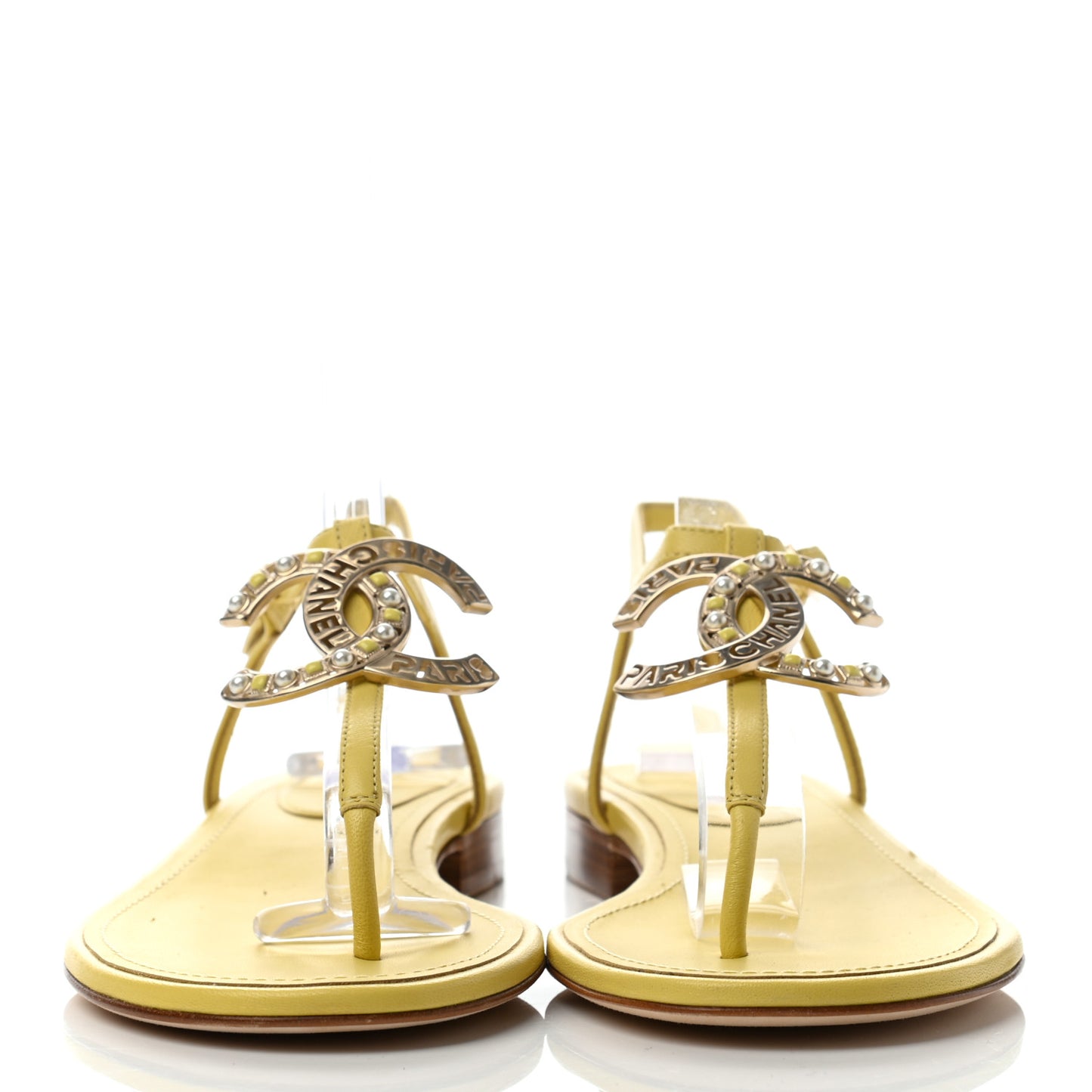 Lambskin CC Logo Thong Sandals 36 Yellow