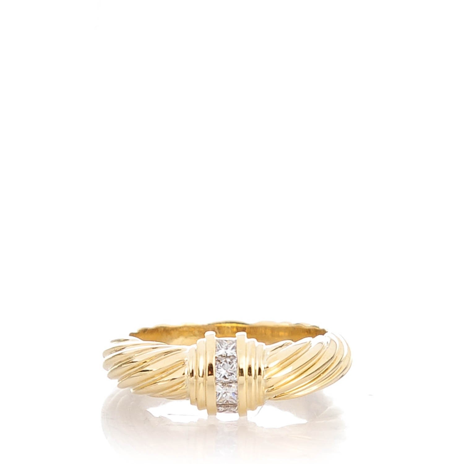 David Yurman 18K Yellow Gold Diamond Cable Ring 7.5 1 of 5