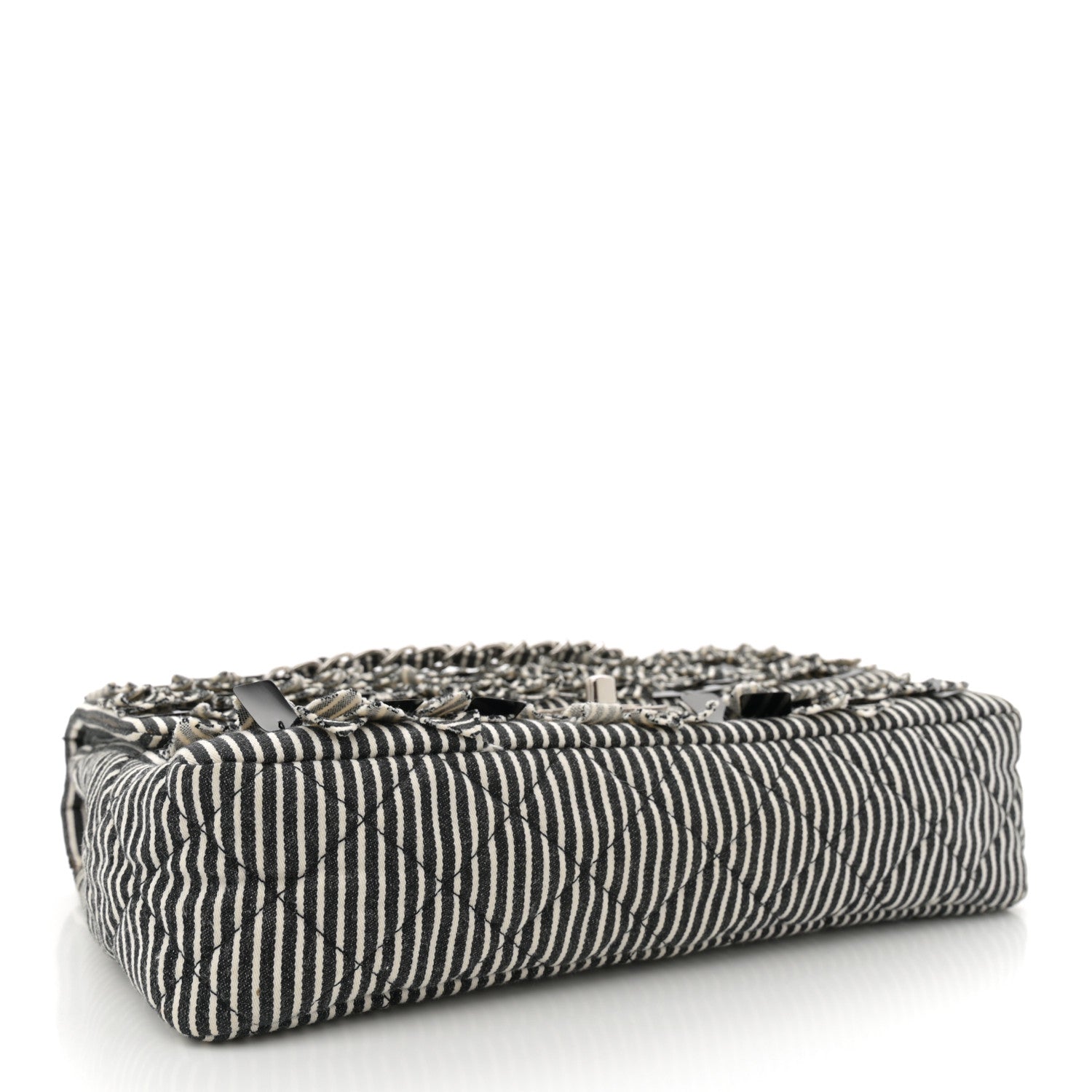 Chanel Canvas Sequin Stripe Medium Double Flap Black White 4 of 10