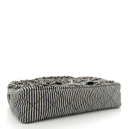 Chanel Canvas Sequin Stripe Medium Double Flap Black White 4 of 10