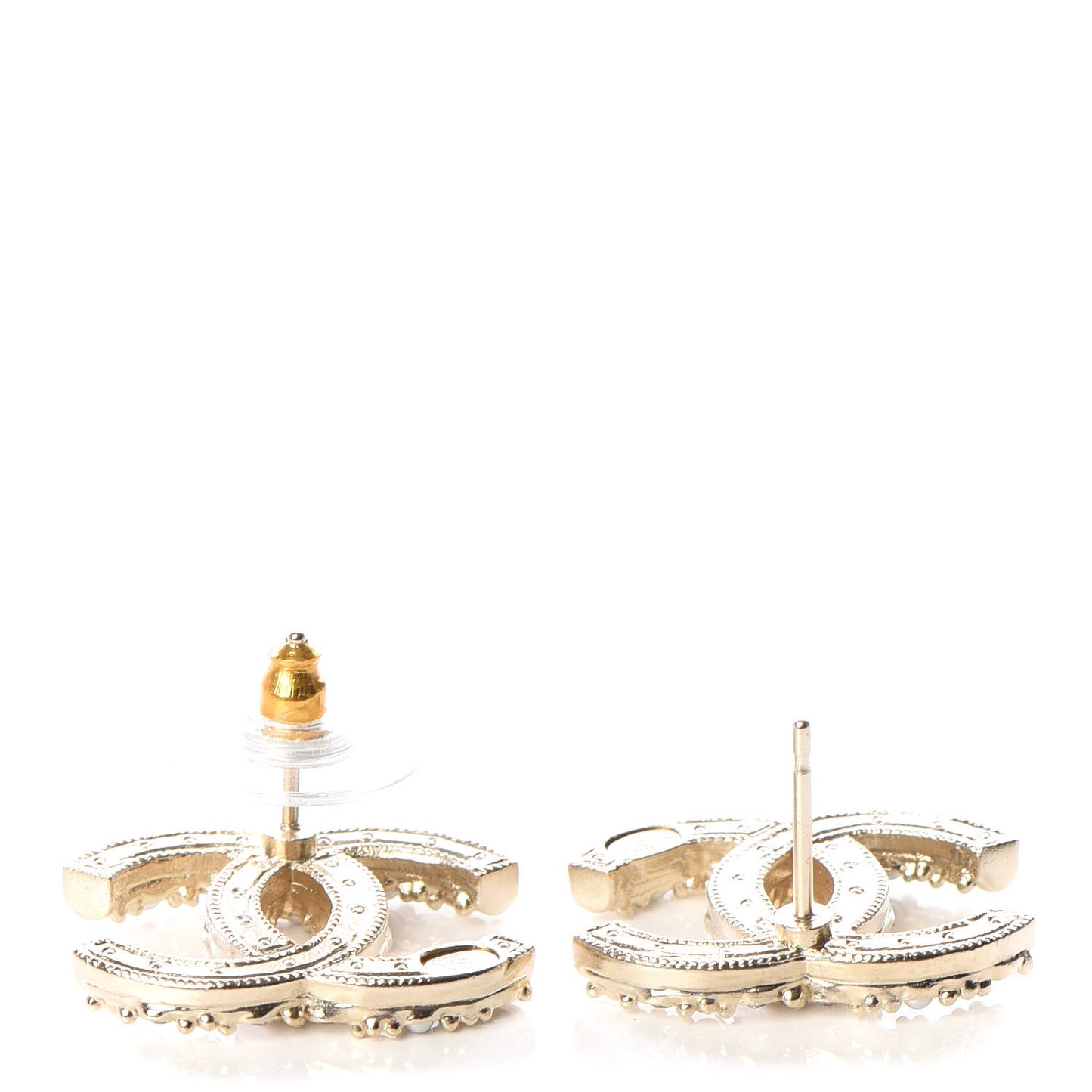 Metal Graduated Pearl Crystal CC Earrings Light Gold