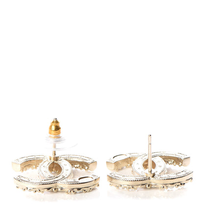 Chanel Metal Graduated Pearl Crystal CC Earrings Light Gold 3 of 5