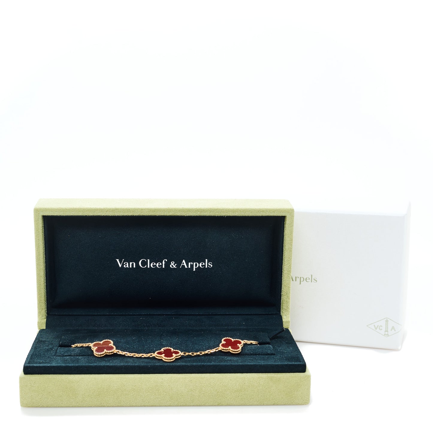 18K Yellow Gold Carnelian 5 Motifs Vintage Alhambra Bracelet