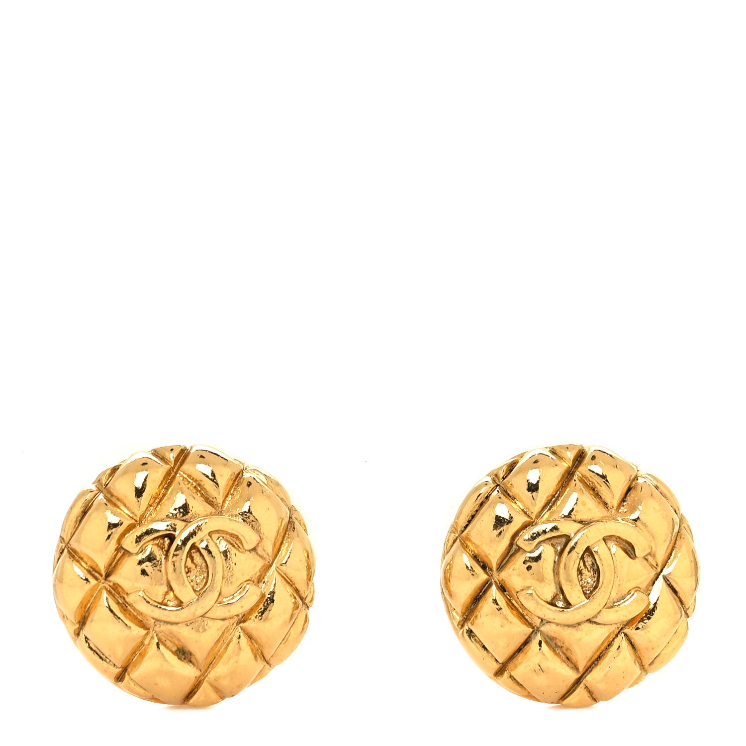 Chanel Metal Quilted CC Round Clip On Earrings Gold 1 of 4