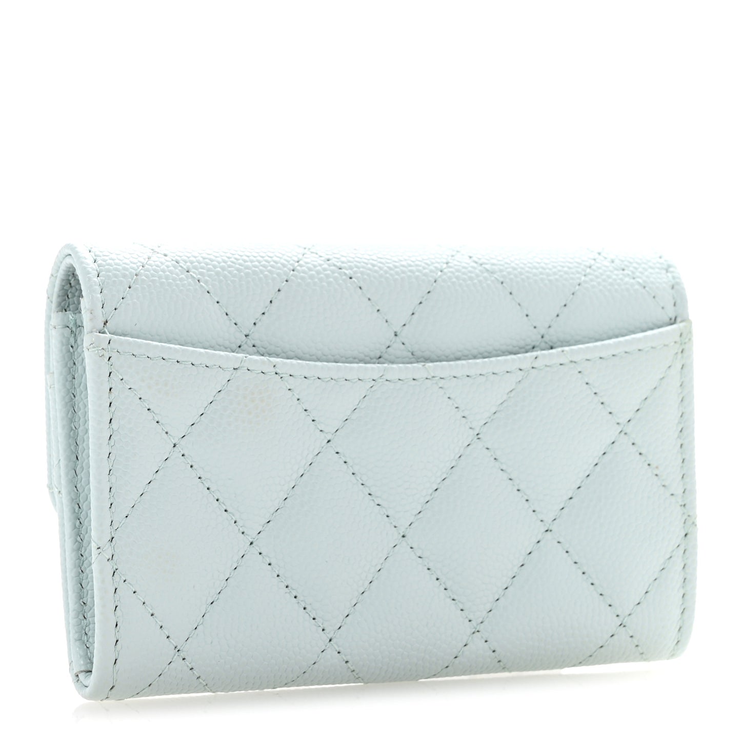Caviar Quilted Flap Card Holder Wallet Light Blue