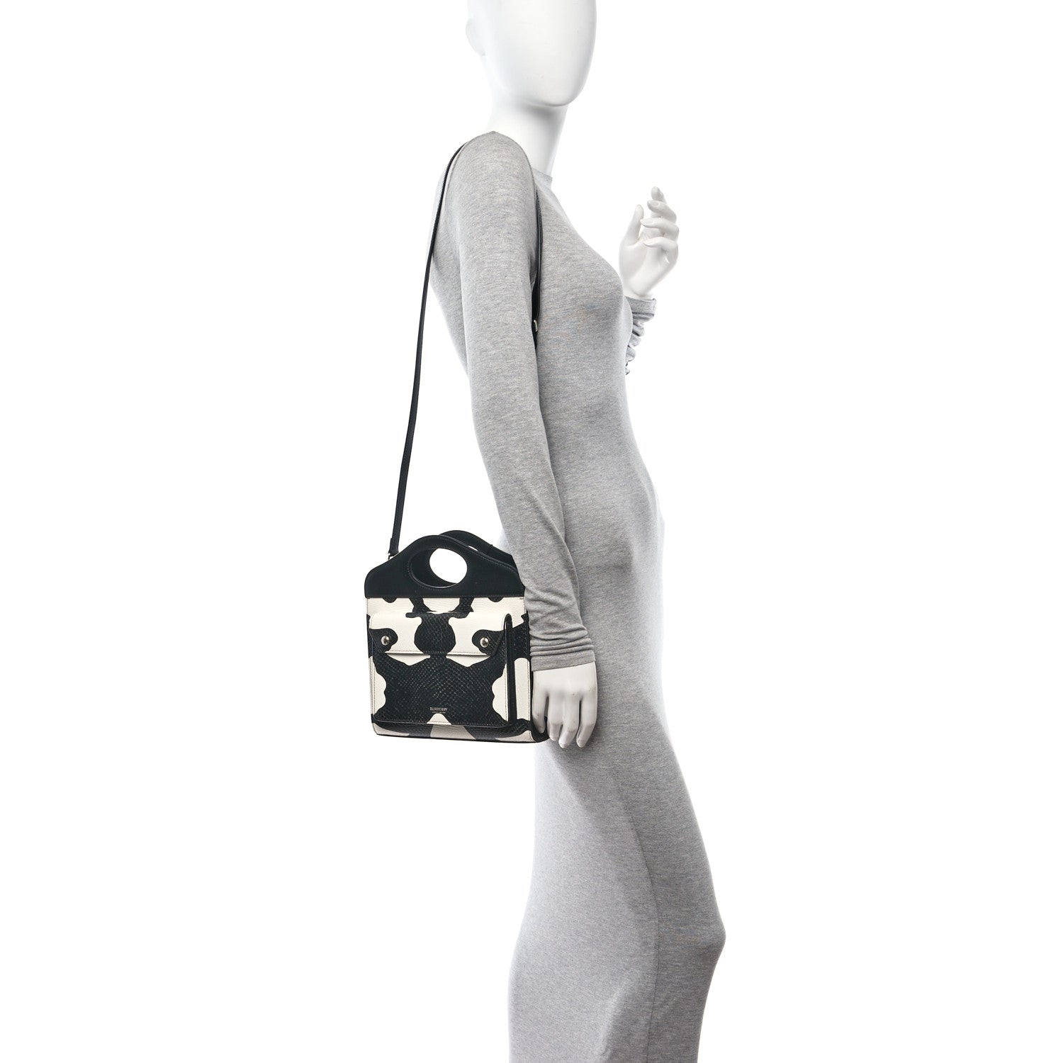 Burberry Calfskin Snakeskin Cow Print Mini Pocket Bag Black White 2 of 9