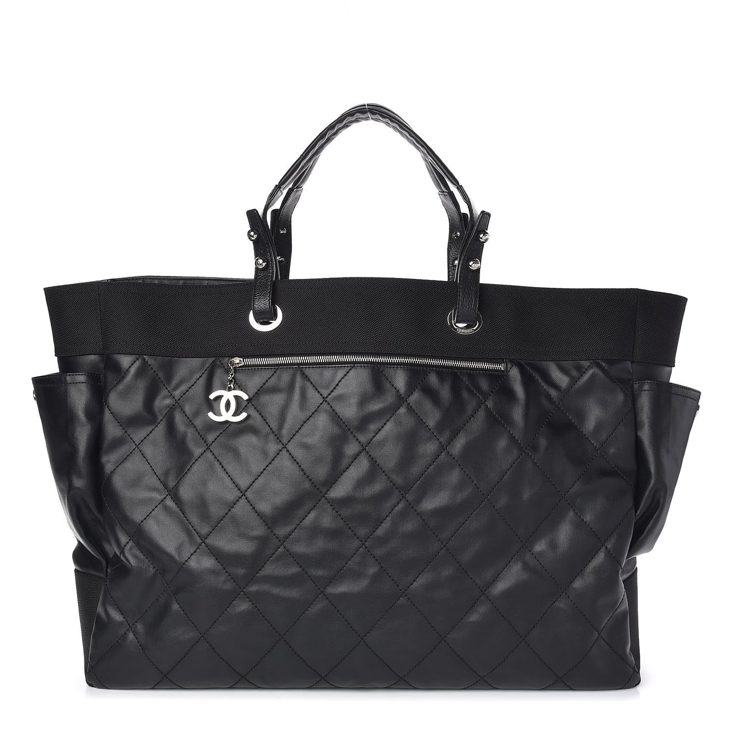 Coated Canvas Stitched XL Paris Biarritz Tote Black