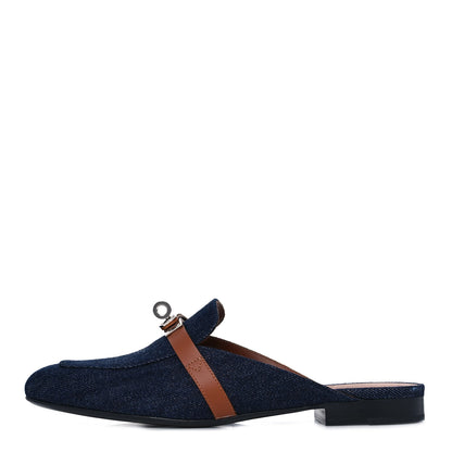 Hermes Calfskin Denim Oz Mules 37 Bleu Brut Gold 1 of 9