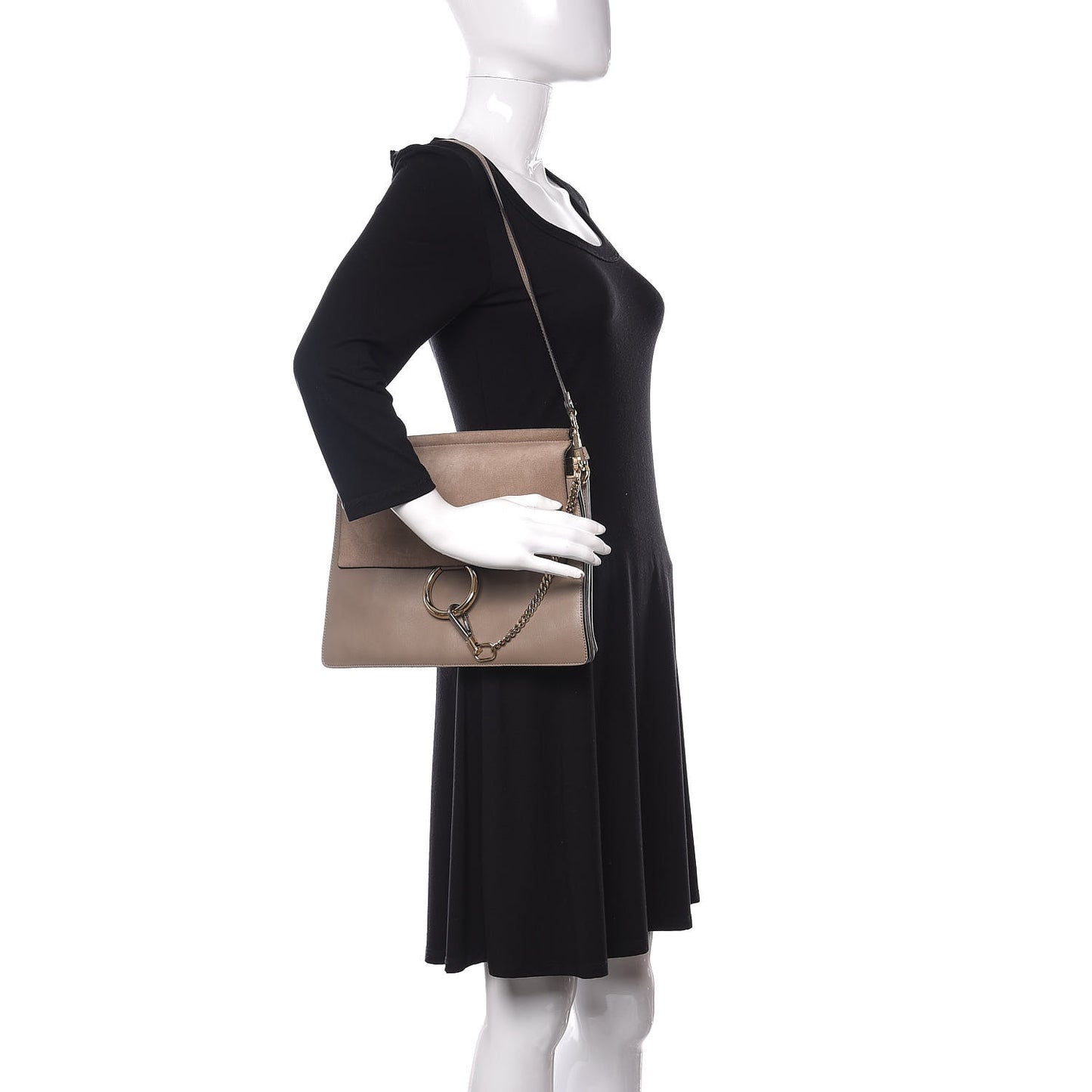 Calfskin Suede Medium Faye Shoulder Bag Motty Grey