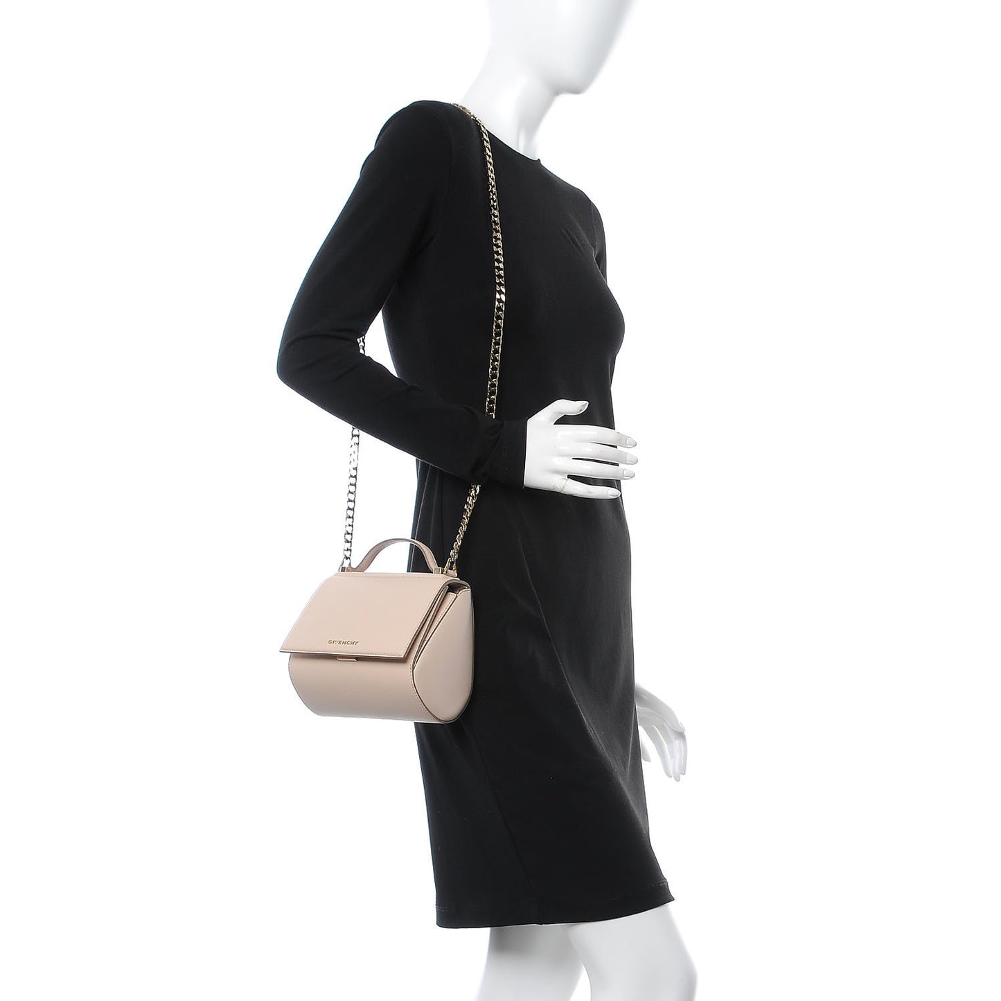 Textured Calfskin Mini Pandora Box Chain Crossbody Bag Beige