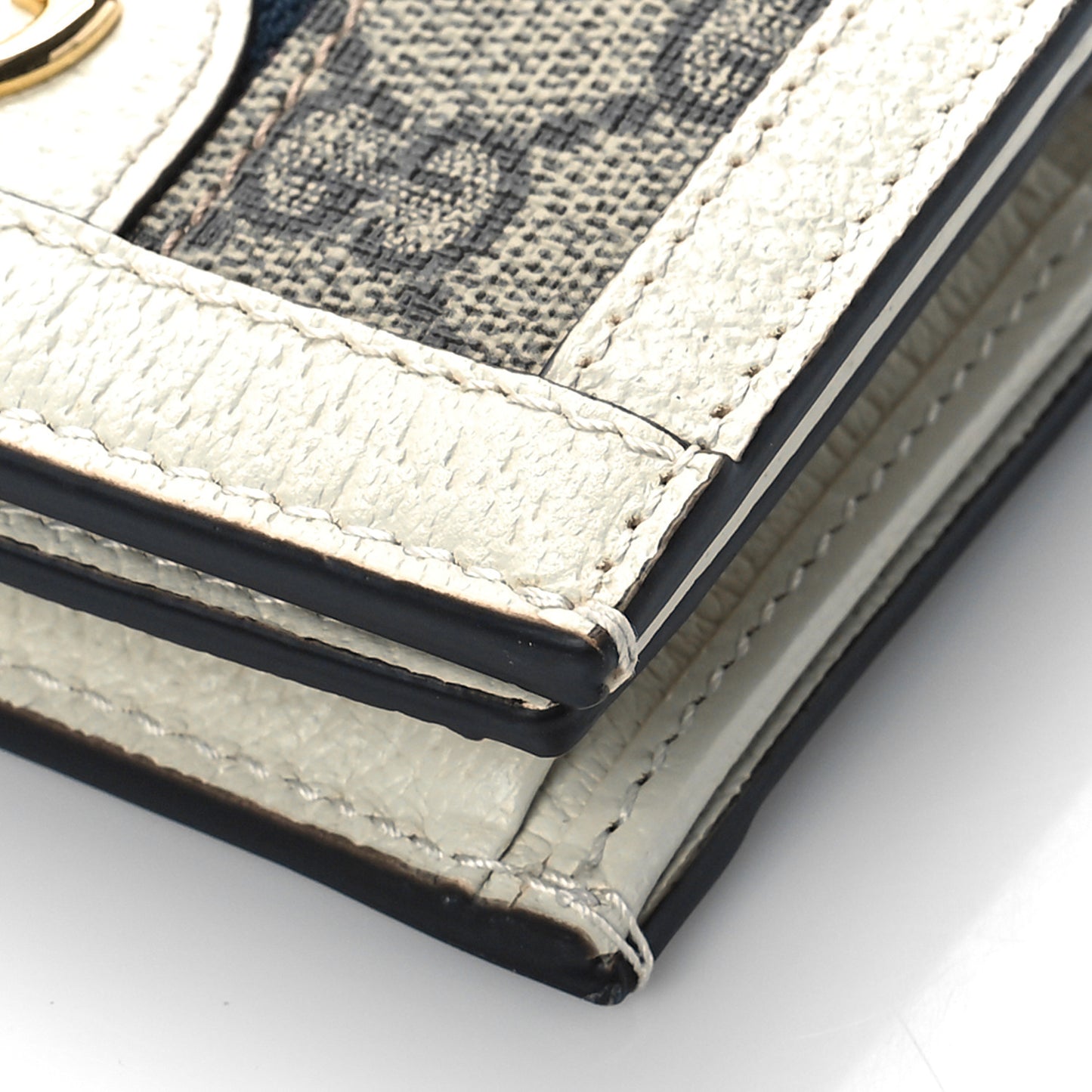 GG Supreme Monogram Textured Dollar Calfskin Web Ophidia Card Case Beige Ebony Mystic White