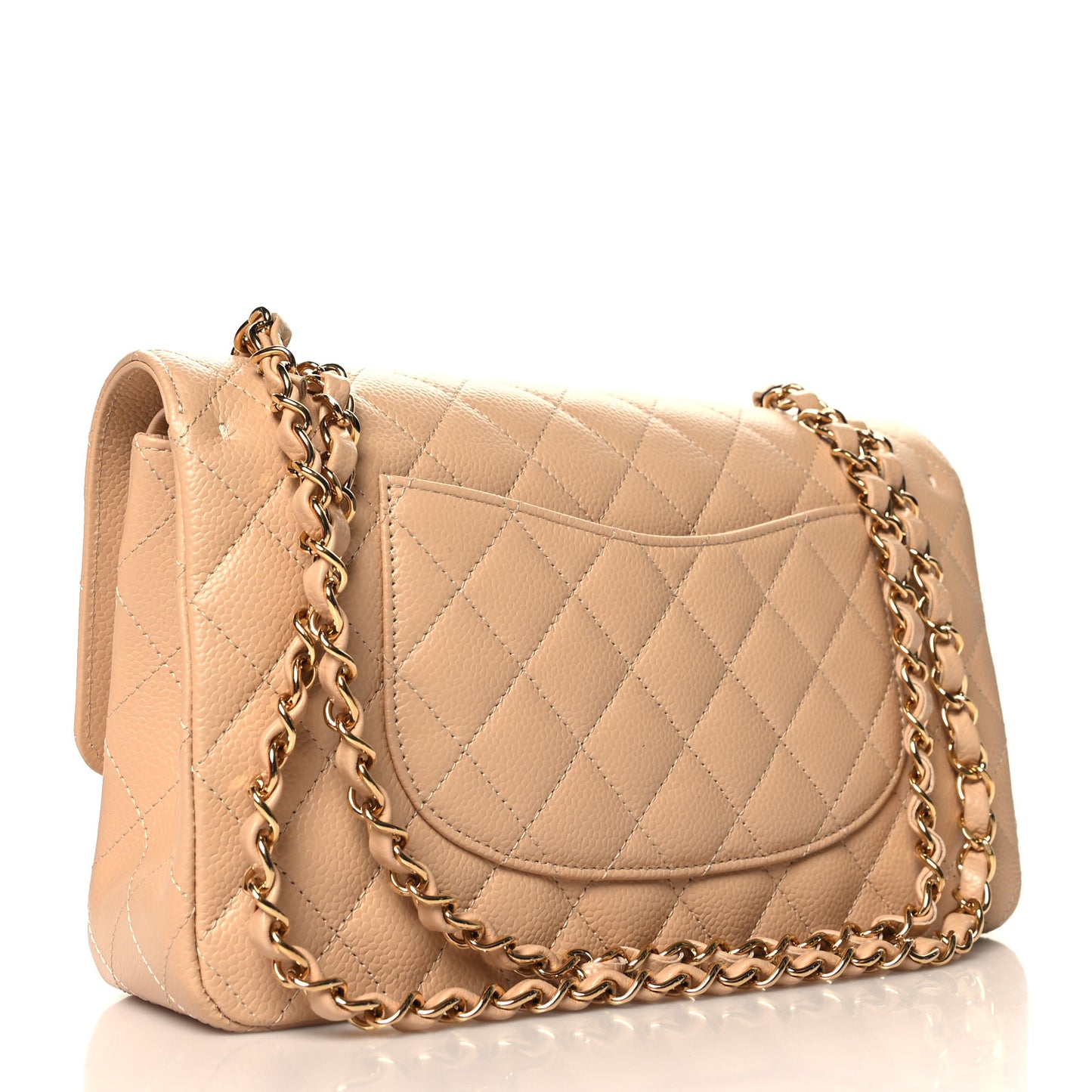 Caviar Quilted Medium Double Flap Beige