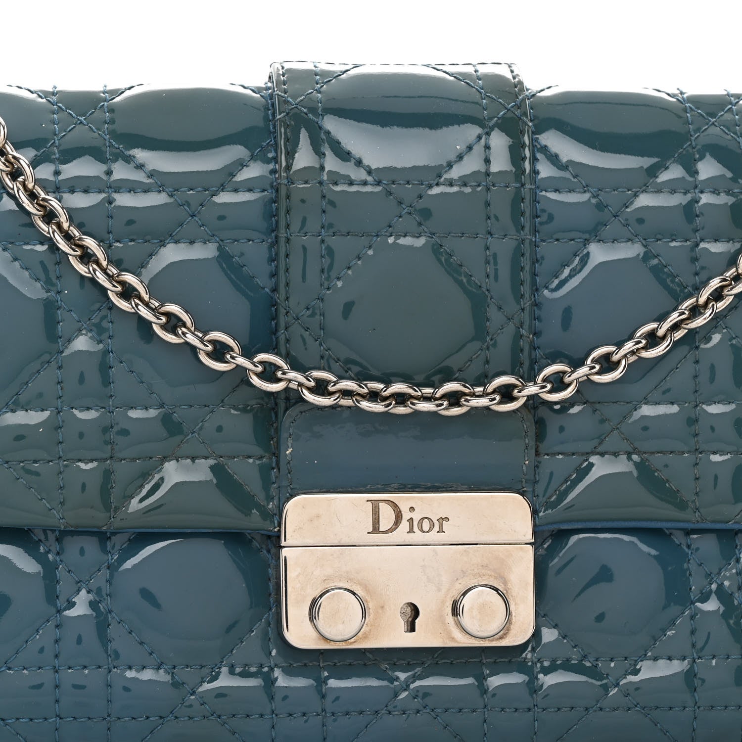 Christian Dior Patent Cannage New Lock Pouch Blue 7 of 11