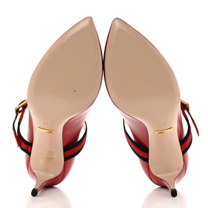 Gucci Malaga Kid Sylvie Web Mid Heel Pumps 36 Hibiscus Red 5 of 9