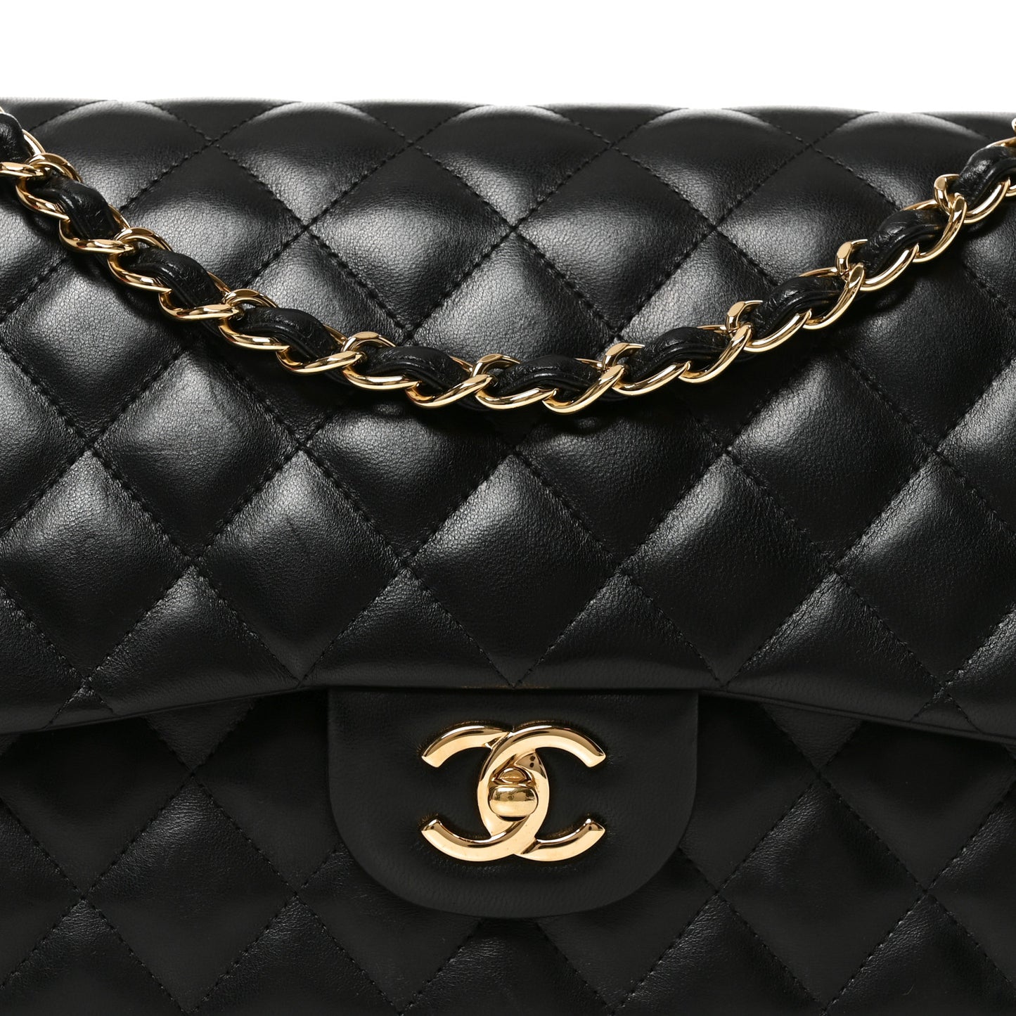 Lambskin Quilted Jumbo Double Flap Black