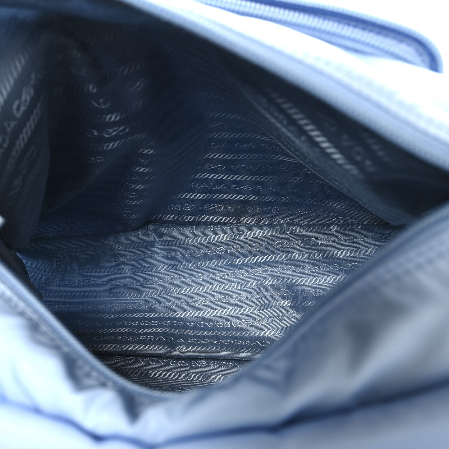 Re-Nylon Vela Saffiano Pocket Double Buckle Messenger Shoulder Bag Celeste