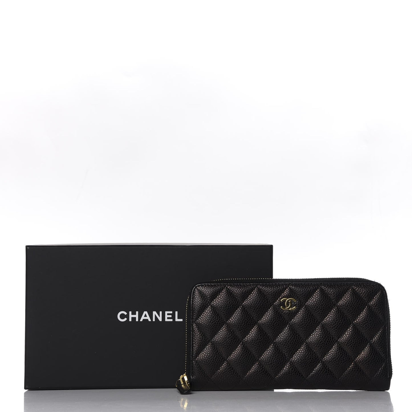 Caviar Quilted Large Gusset Zip Around Wallet Black