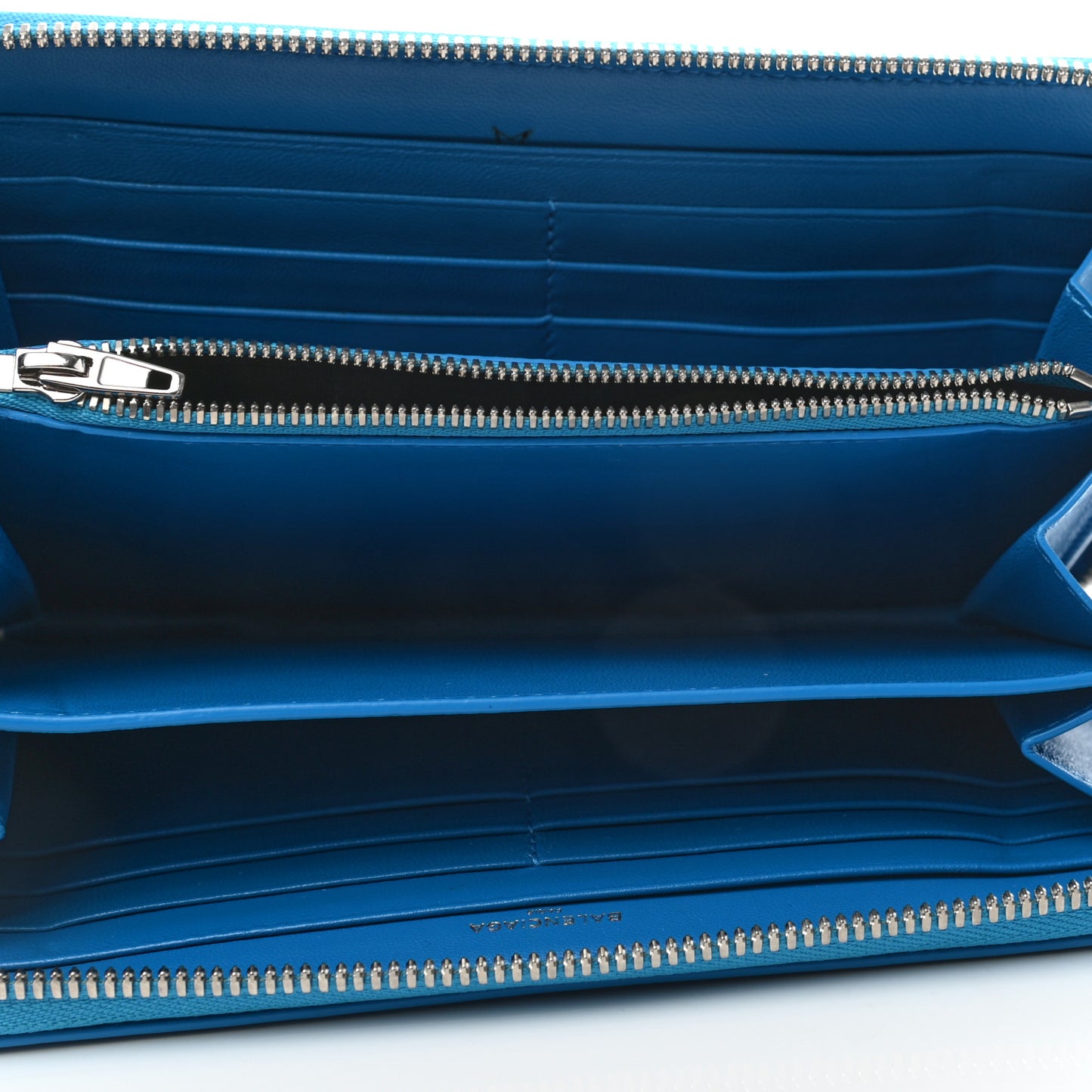 Striped Calfskin Essential Continental Zip Around Wallet Blue