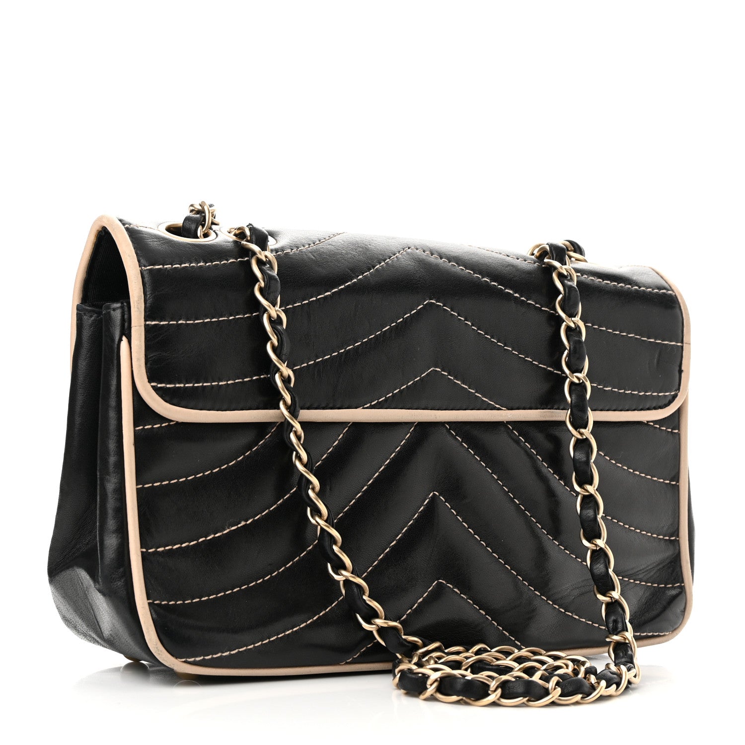 Chanel Lambskin Quilted Single Flap Bag Black Beige 3 of 12