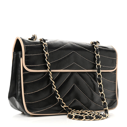 Chanel Lambskin Quilted Single Flap Bag Black Beige 3 of 12