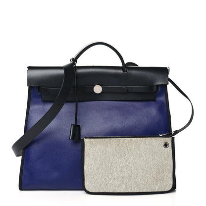 Hermes Toile H Berline Vache Hunter Herbag Zip 39 MM Bleu Saphir Black 3 of 12