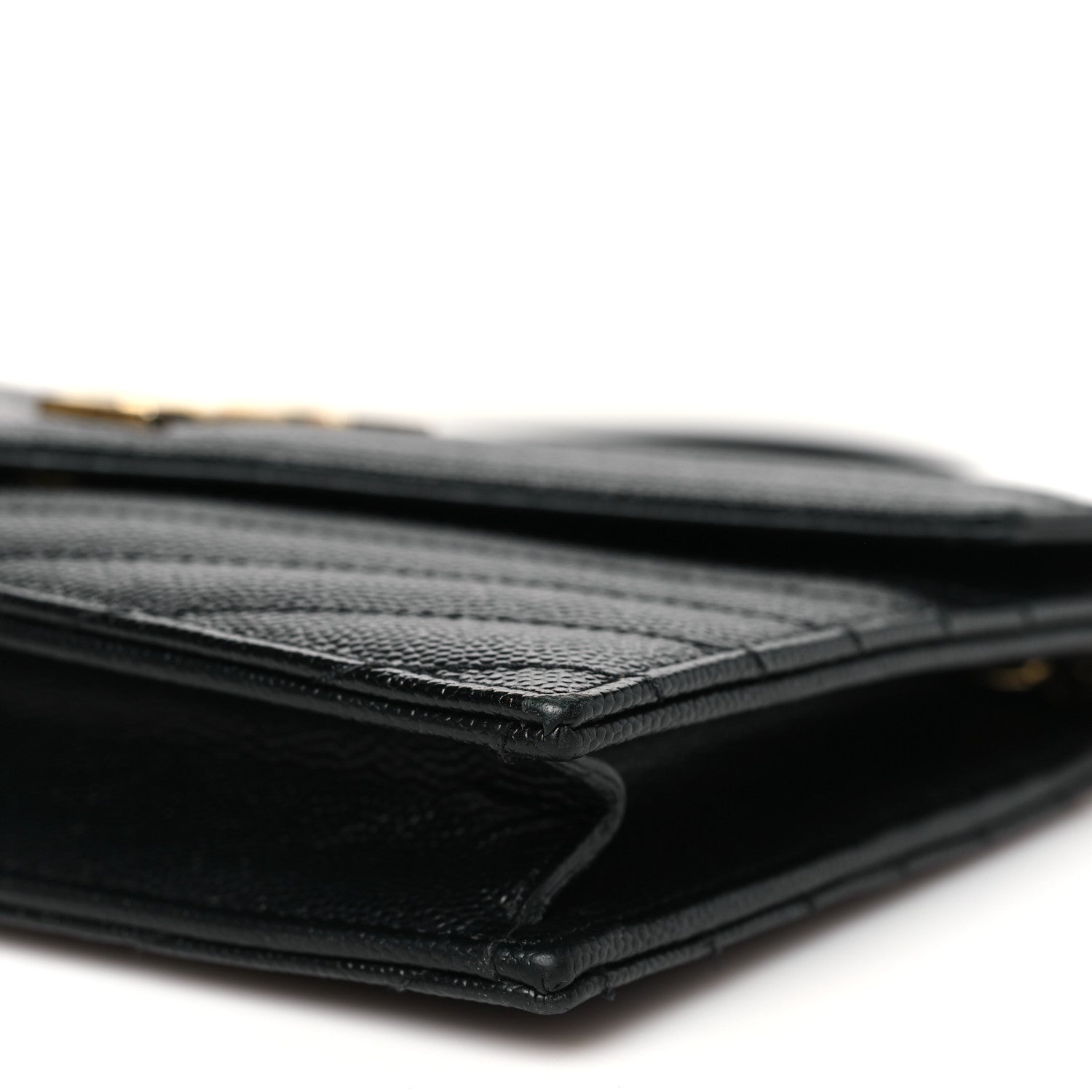 Saint Laurent Grain De Poudre Matelasse Chevron Monogram Envelope Chain Wallet Black 10 of 12