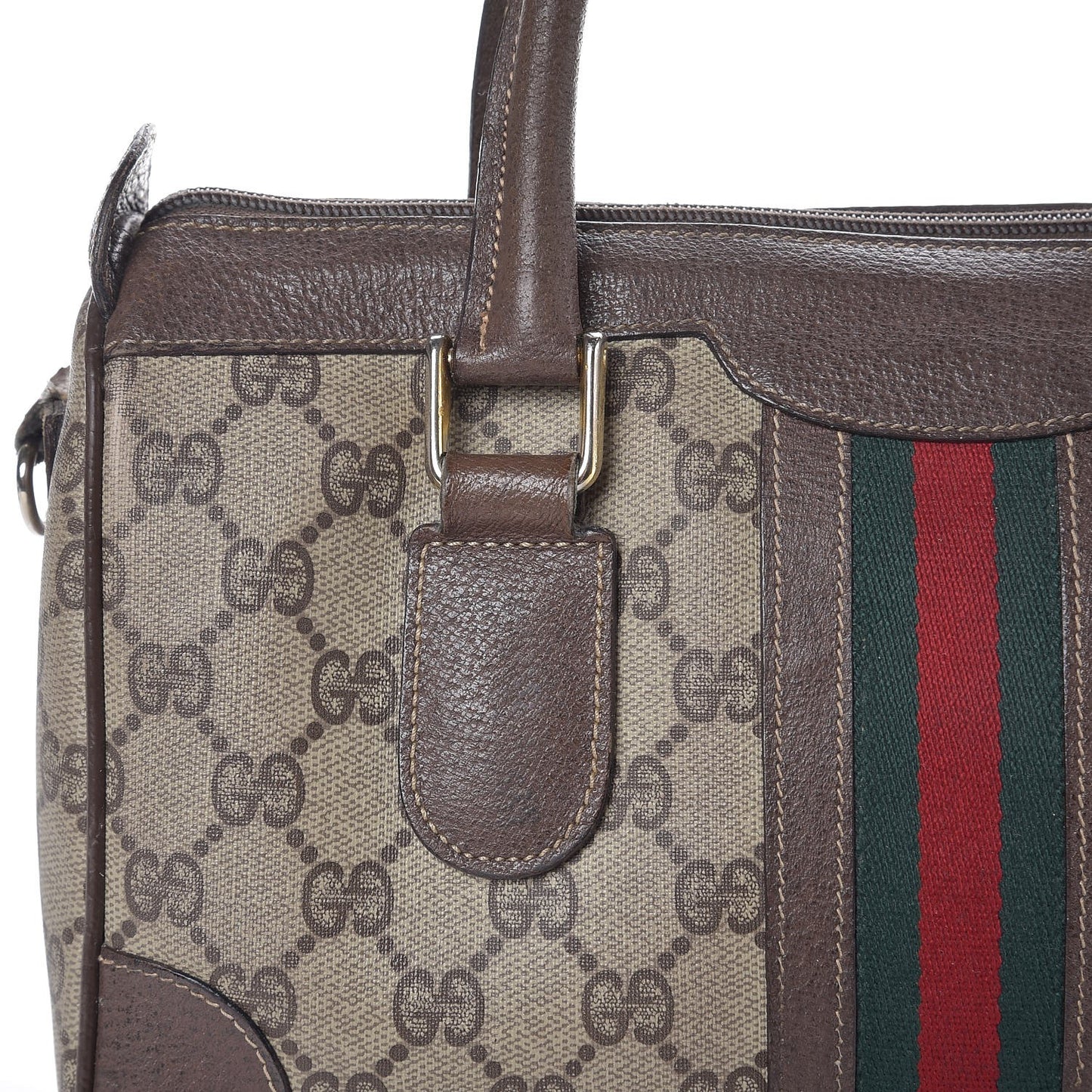 GG Plus Monogram Vintage Web Small Boston Dark Brown