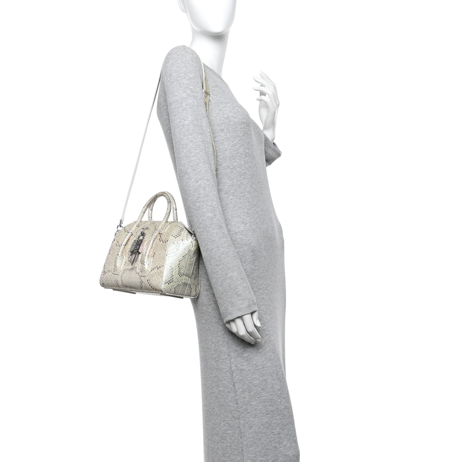 Givenchy Snakeskin Mini Lock Antigona Shoulder Bag Dusty Gold 2 of 9