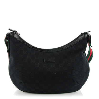 Gucci Monogram Web Medium Half Moon Hobo Black 1 of 7