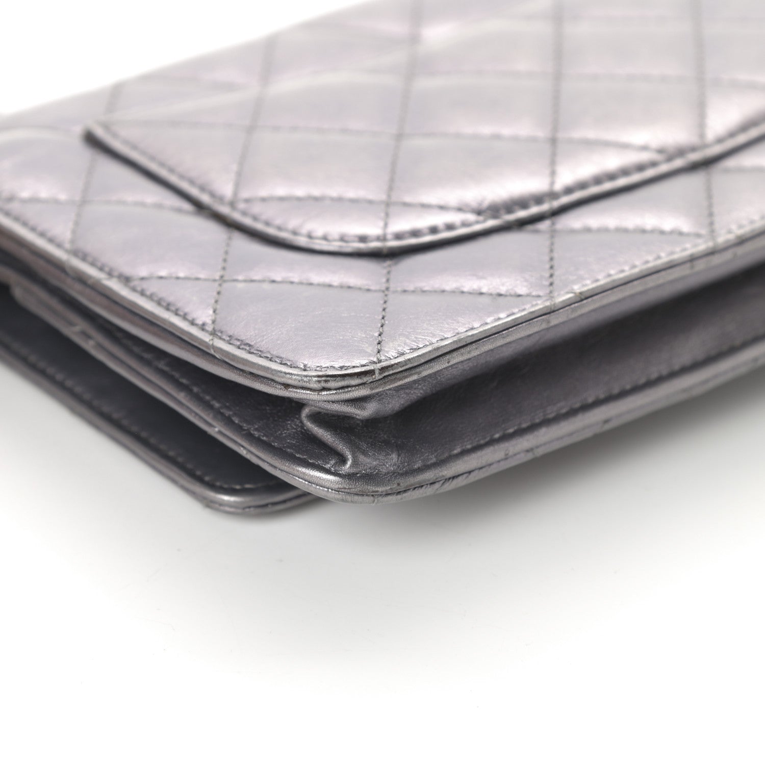 Chanel Metallic Aged Calfskin Quilted Reissue Wallet On Chain WOC Dark Silver 13 of 17