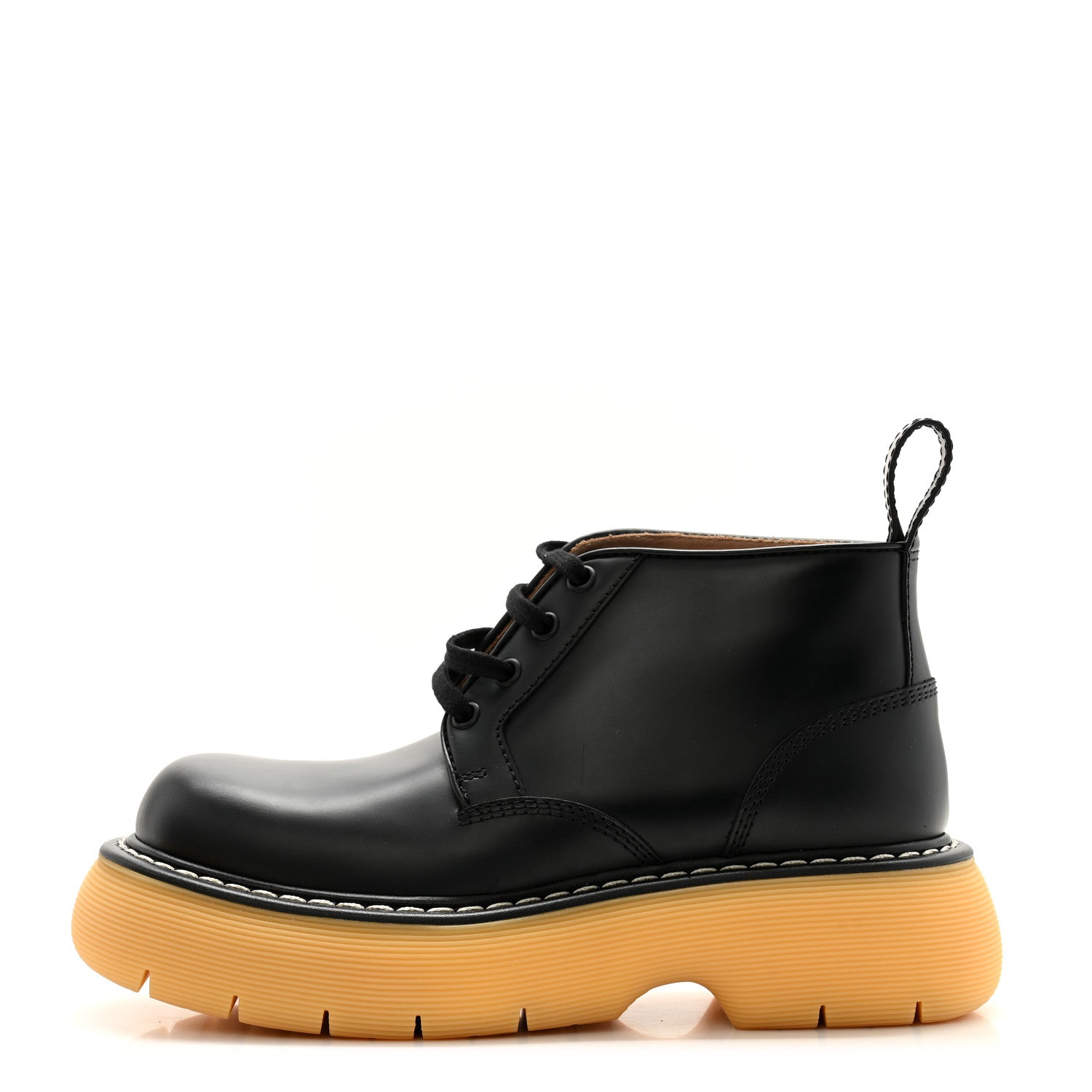 Bottega Veneta Calfskin The Swell Lace Up Ankle Boots 37 Black Natural Rubber 1 of 9