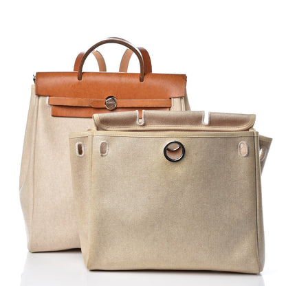 Hermes Toile Vache Calfskin Herbag 30 PM Backpack Natural 3 of 15