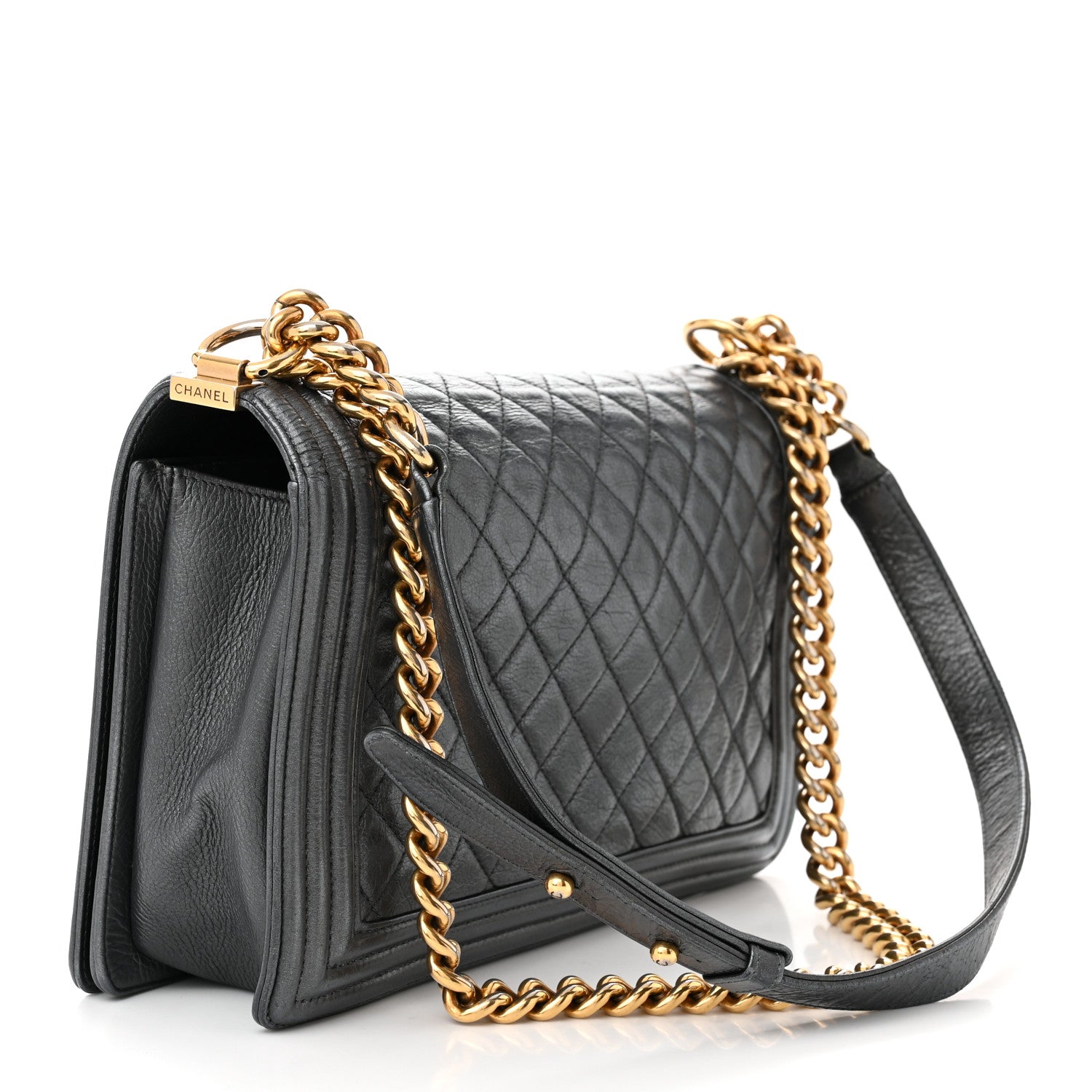 Chanel Metallic Calfskin Quilted New Medium Boy Flap Dark Grey 3 of 11