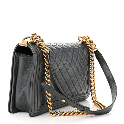 Chanel Metallic Calfskin Quilted New Medium Boy Flap Dark Grey 3 of 11