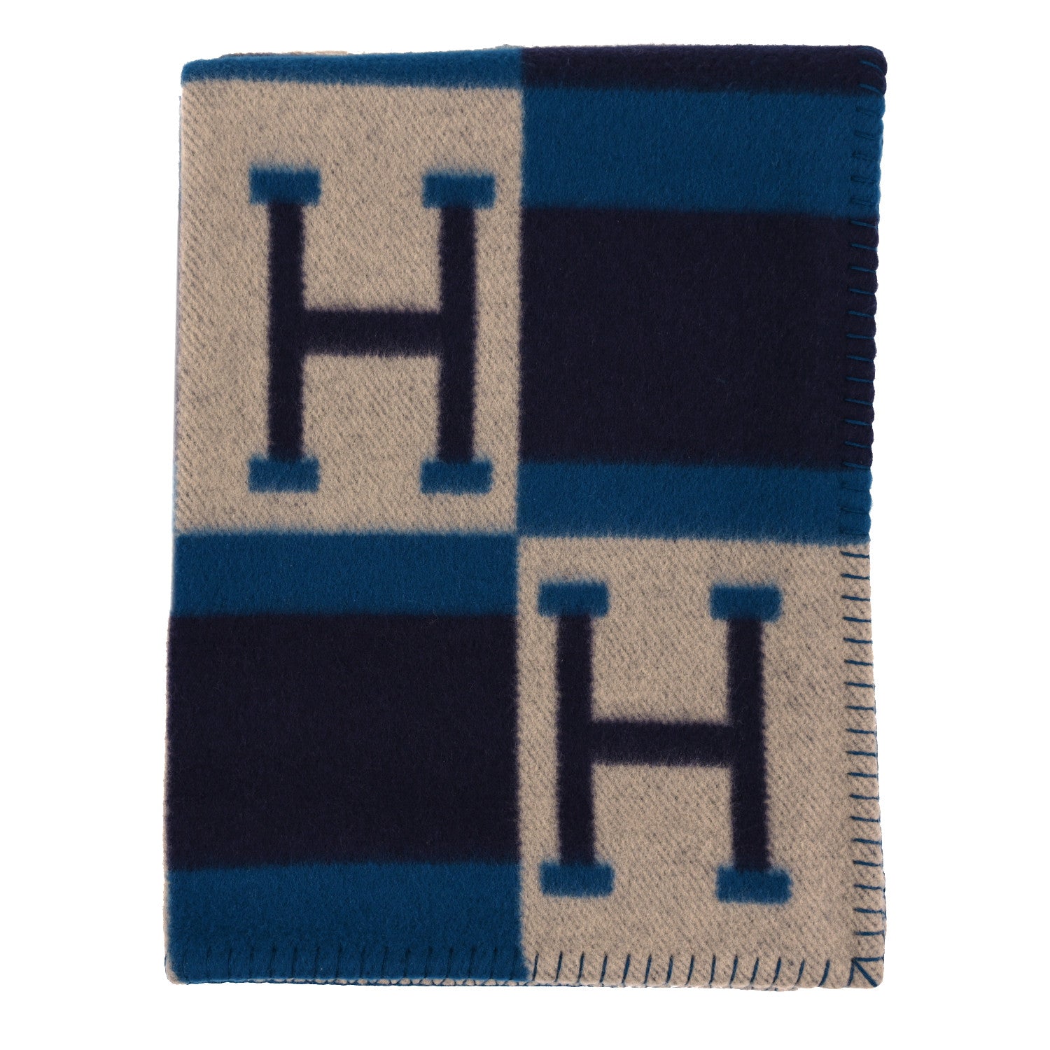 Hermes Wool Cashmere Avalon Bayadere Throw Blanket Marine 1 of 3