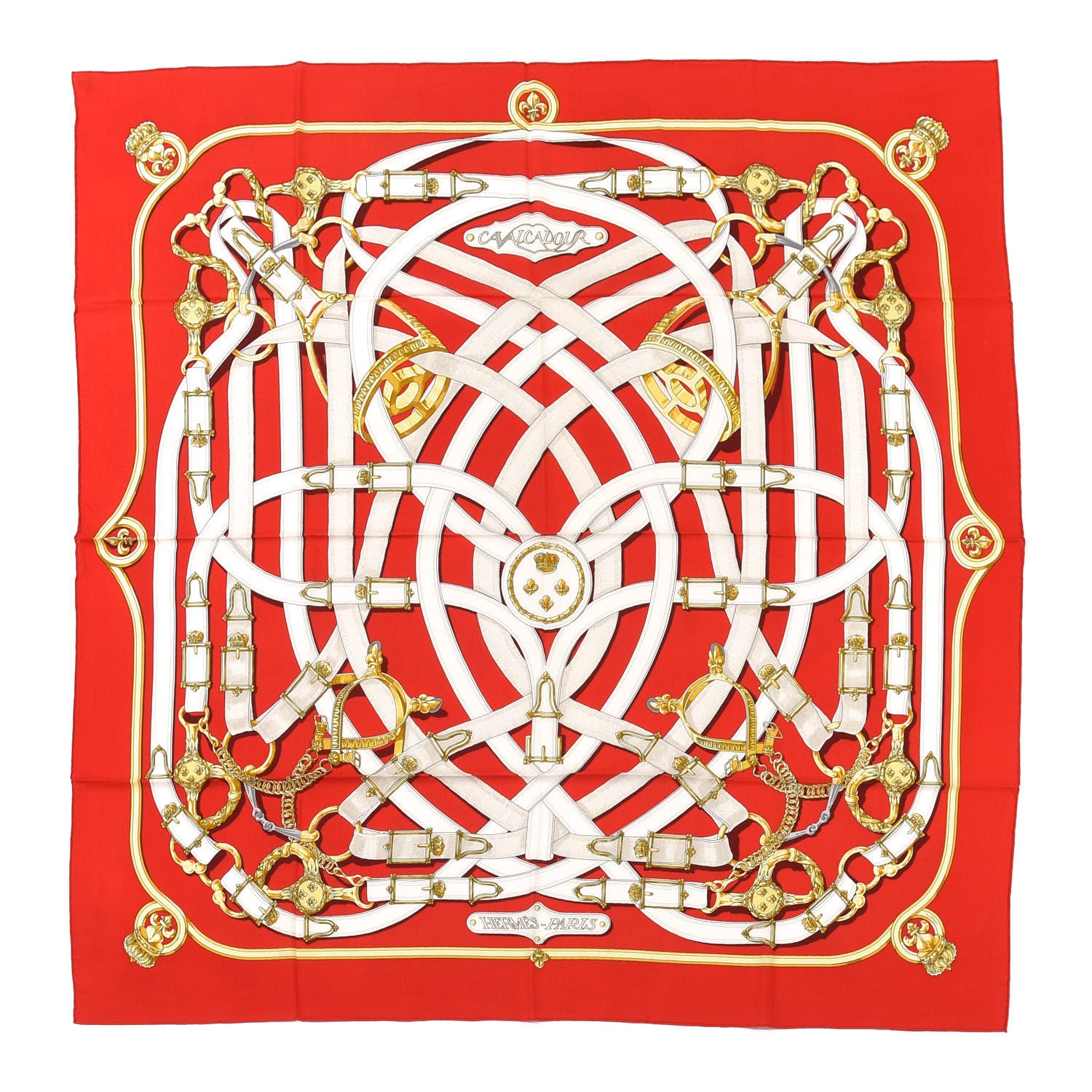 Hermes Cashmere Silk Cavalcadour Shawl 140 Rouge White Or 1 of 6