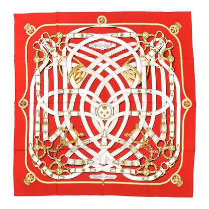 Hermes Cashmere Silk Cavalcadour Shawl 140 Rouge White Or 1 of 6